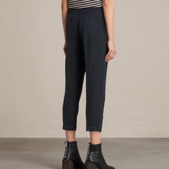 All Saints Black Cropped Linen Trousers - Picture 2 of 14